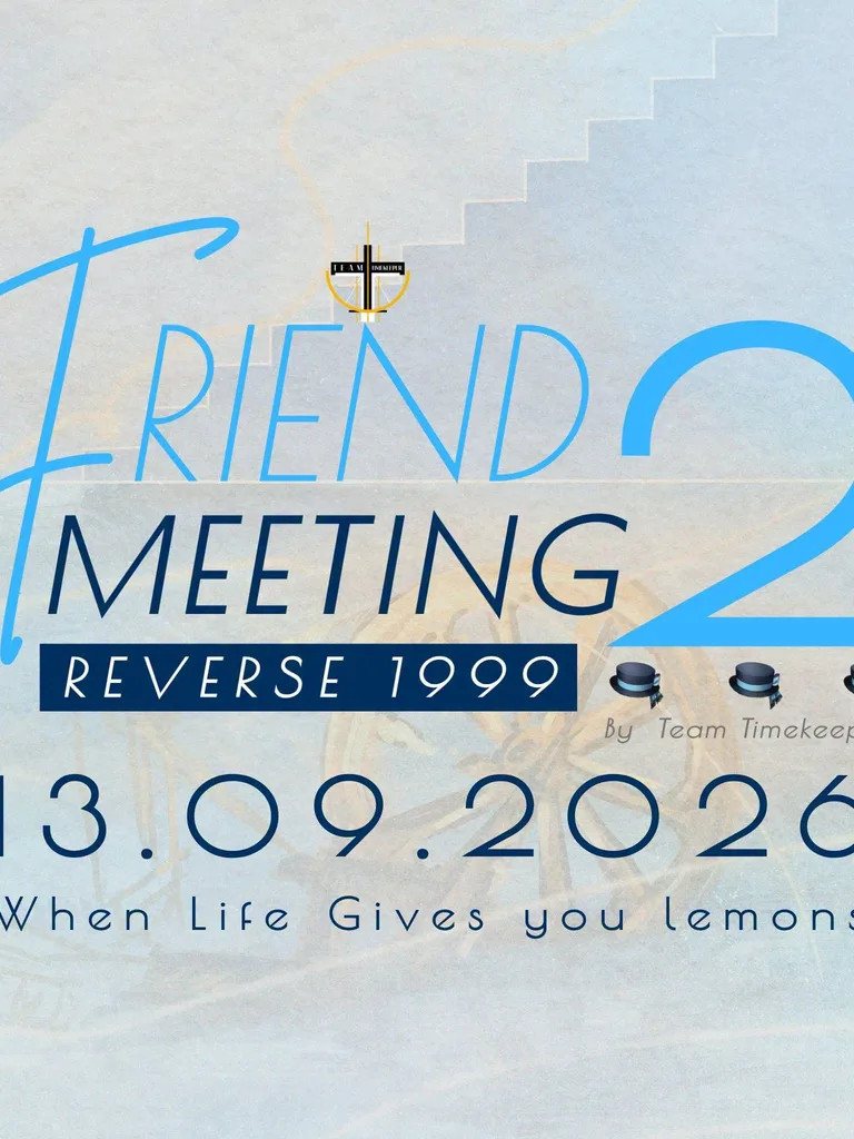 โปสเตอร์โปรโมตงานแฟนมีตติ้ง Reverse 1999 Friend Meeting 2 โดดเด่นด้วยข้อความสีฟ้าและระบุวันที่ 13.09.2026