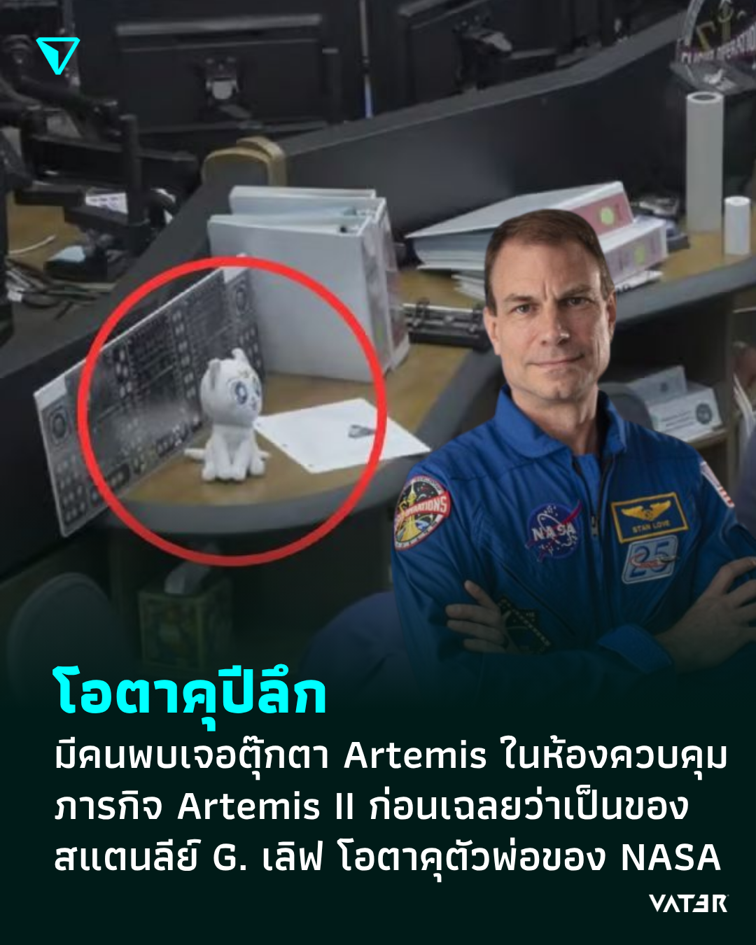 ภาพประกอบข่าว โอตาคุปีลึก มีคนพบเจอตุ๊กตา Artemis ในห้องควบคุมภารกิจ Artemis II ก่อนเฉลยว่าเป็นของ สแตนลีย์ เกล็น เลิฟ โอตาคุตัวพ่อของ NASA