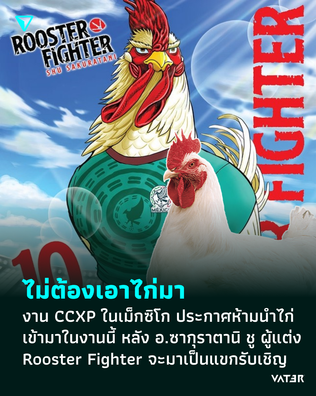 ภาพประกอบข่าว ไม่ต้องเอาไก่มา งาน CCXP ในเม็กซิโก ประกาศห้ามนำไก่เข้ามาในงานนี้ หลัง อ.ซากุราตานิ ชู ผู้แต่ง Rooster Fighter จะมาเป็นแขกรับเชิญ