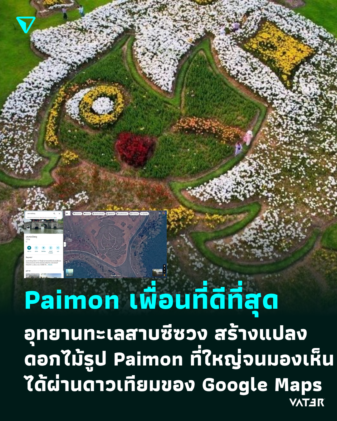 ภาพประกอบข่าว Paimon เพื่อนที่ดีที่สุด อุทยานทะเลสาบซีซวง สร้างแปลงดอกไม้รูป Paimon ที่ใหญ่จนมองเห็นได้ผ่าน Google Maps