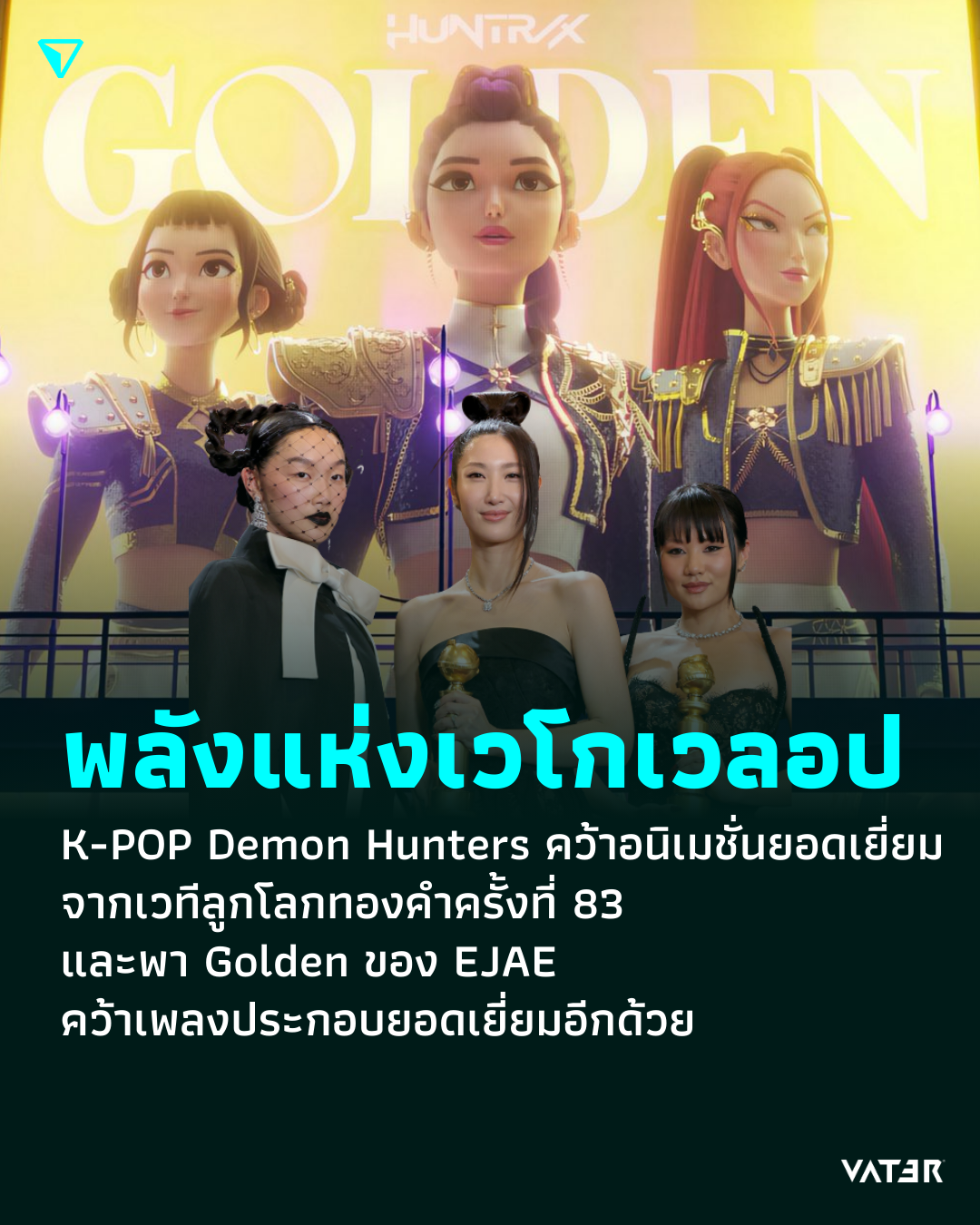 ภาพประกอบข่าว พลังแห่งเวโกเวลอป K-POP Demon Hunters คว้าอนิเมชั่นยอดเยี่ยม จากเวทีลูกโลกทองคำครั้งที่ 83 และพา Golden ของ EJAE คว้าเพลงประกอบยอดเยี่ยมอีกด้วย