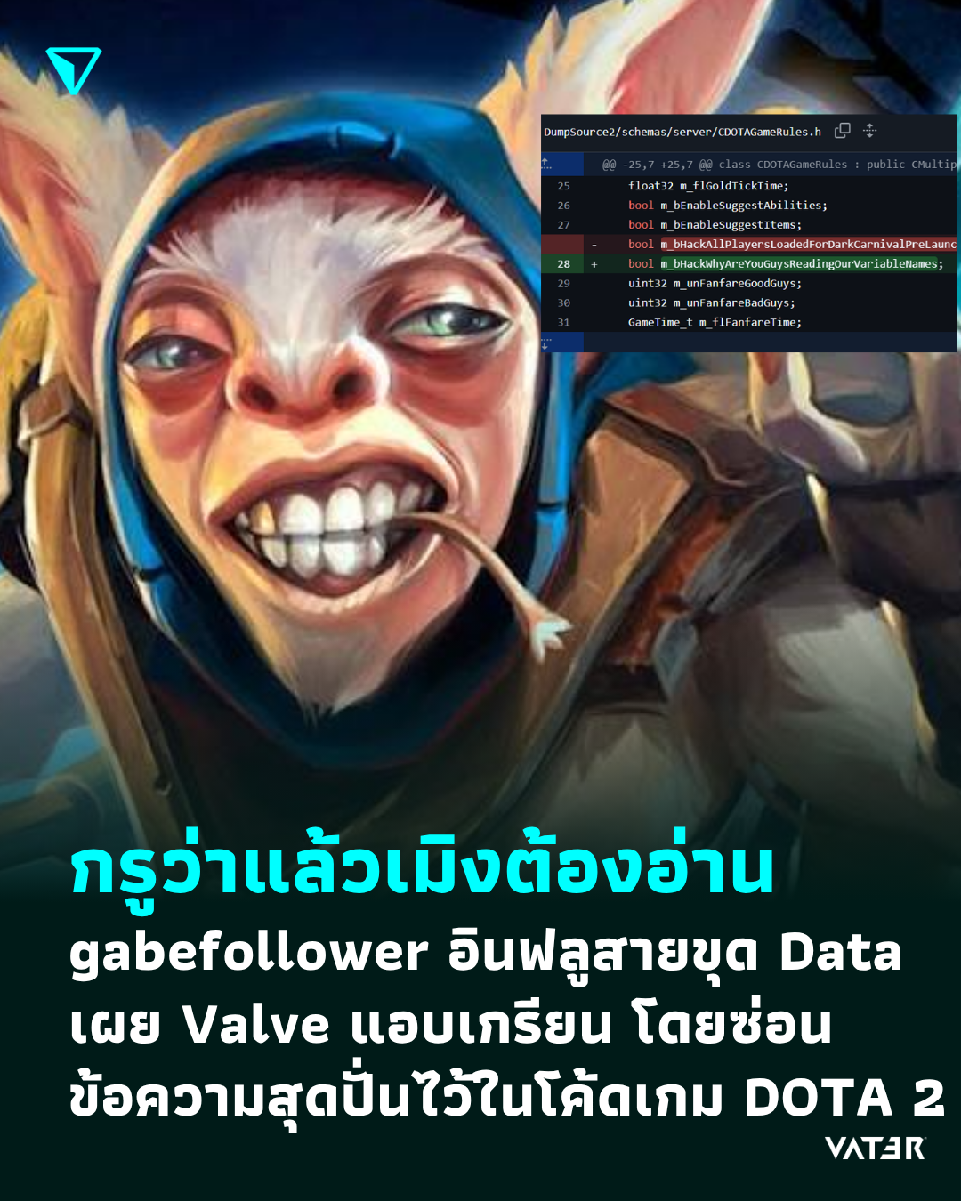 ภาพประกอบข่าว กรูว่าแล้วเมิงต้องอ่าน gabefollower อินฟลูสายขุด Data เผย Valve แอบเกรียน โดยซ่อนข้อความสุดปั่นไว้ในโค้ดเกม DOTA 2