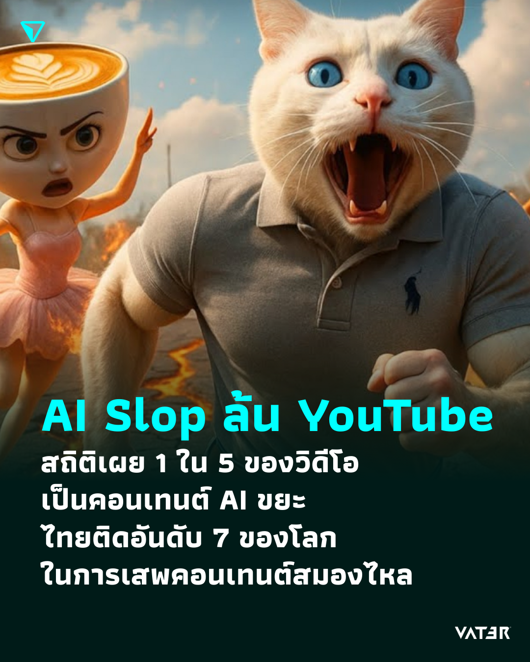 ภาพประกอบข่าว AI Slop ล้น YouTube สถิติเผย 1 ใน 5 ของวิดีโอเป็นคอนเทนต์ AI ขยะ ไทยติดอันดับ 7 ของโลกในการเสพคอนเทนต์สมองไหล